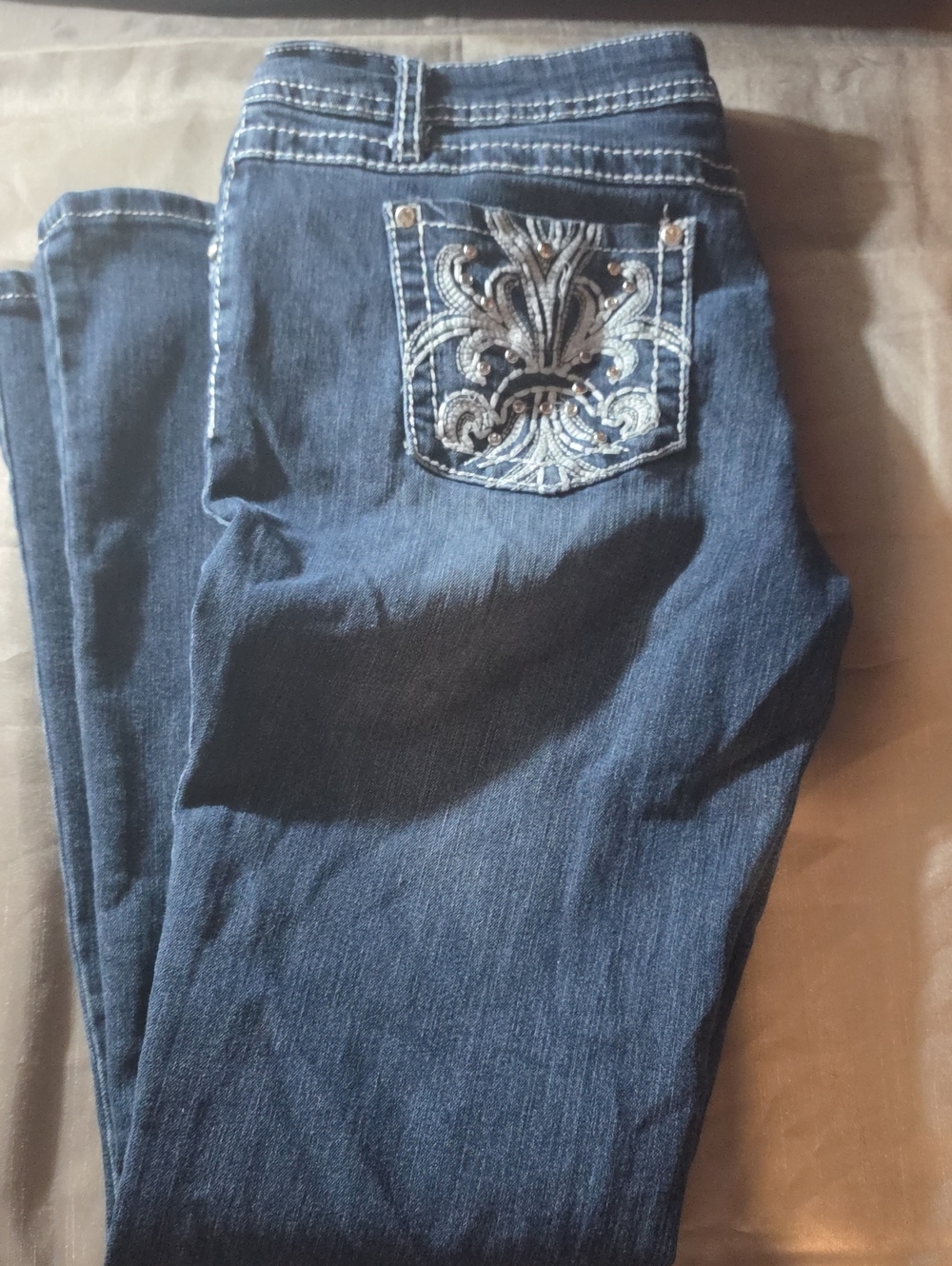 Earl Jeans Dark Blue Wide Leg Jeans with Embroidered Pocket